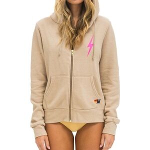 Aviator Nation BOLT 2 HOODIE - SAND // NEON PINK